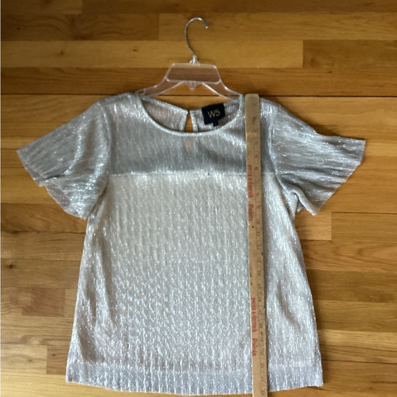 Metallic silver/gold yoke, flutter cap sleeves. - Picture 4 of 5